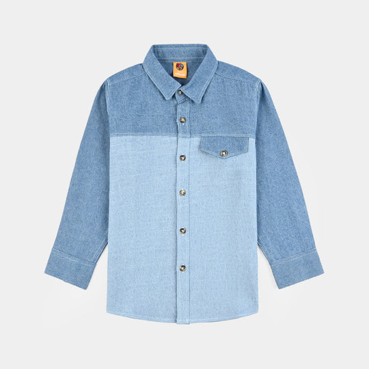 Boys Denim rigid Shirt F/S Two Tone-Light Blue