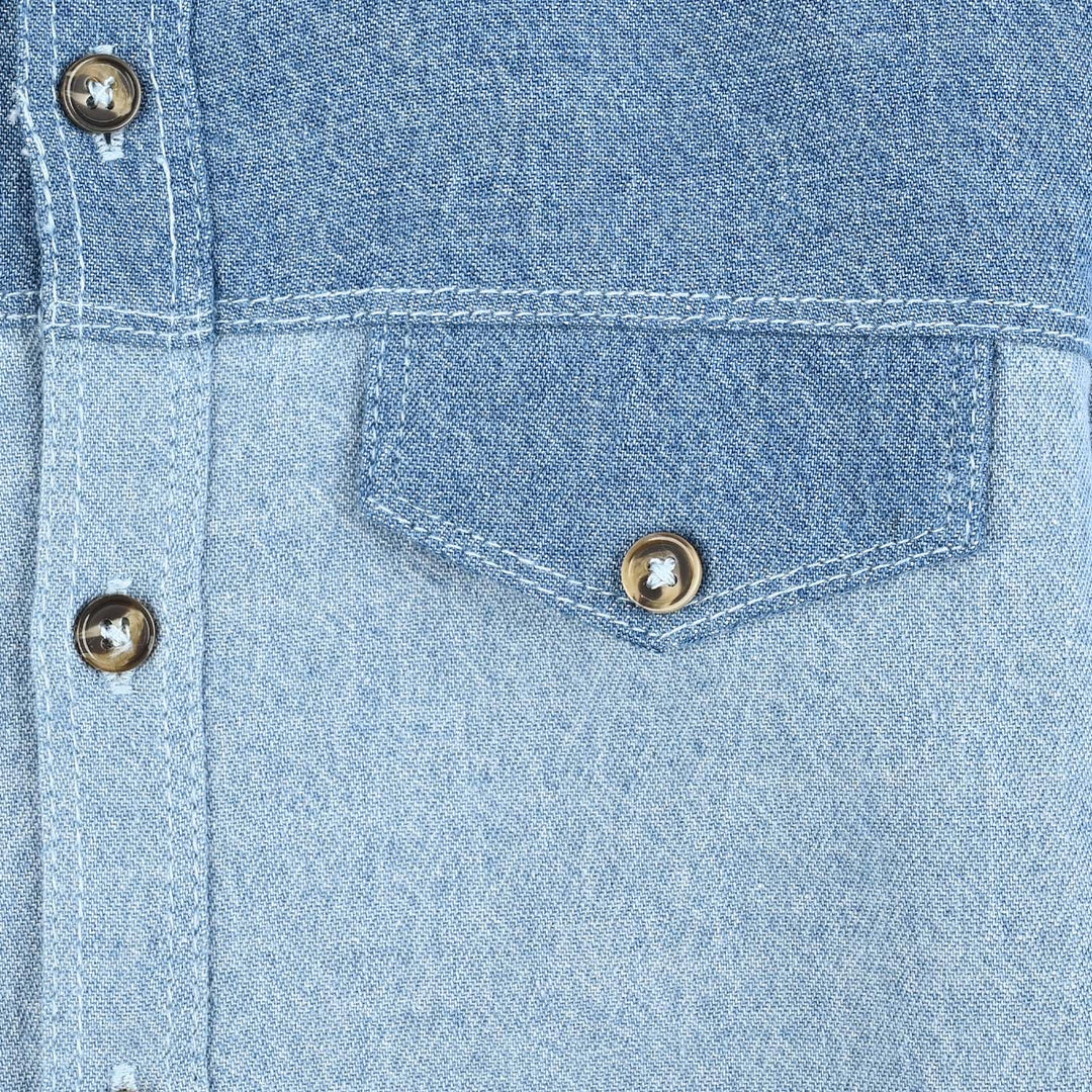 Boys Denim rigid Shirt F/S Two Tone-Light Blue