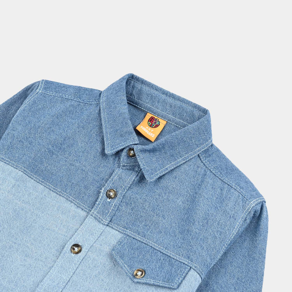 Boys Denim rigid Shirt F/S Two Tone-Light Blue