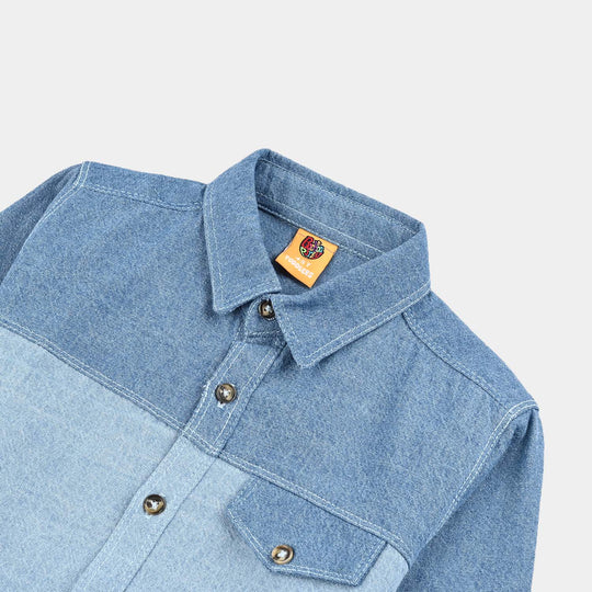 Boys Denim rigid Shirt F/S Two Tone-Light Blue