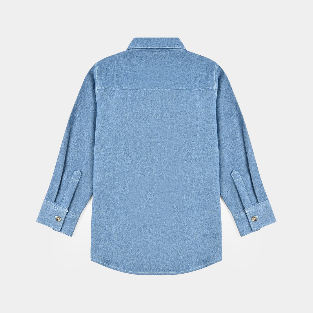 Boys Denim rigid Shirt F/S Two Tone-Light Blue