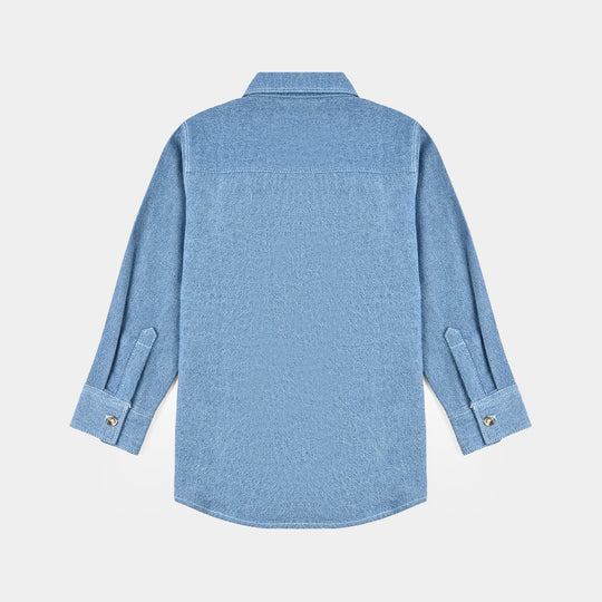 Boys Denim rigid Shirt F/S Two Tone-Light Blue