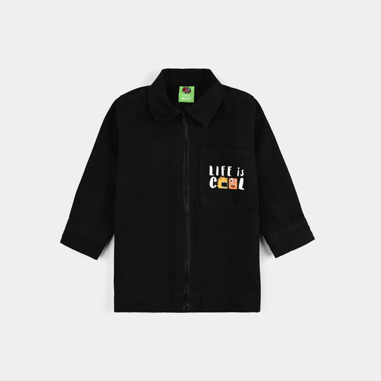 Infant Boys Denim rigid Shirt Life is Cool-BLACK