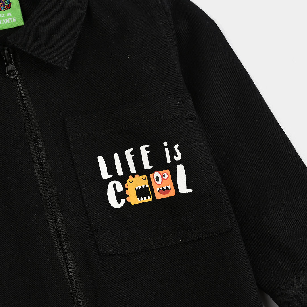 Infant Boys Denim rigid Shirt Life is Cool-BLACK