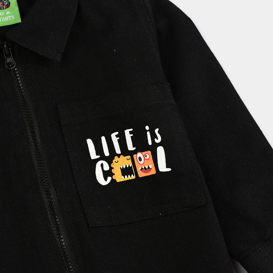 Infant Boys Denim rigid Shirt Life is Cool-BLACK