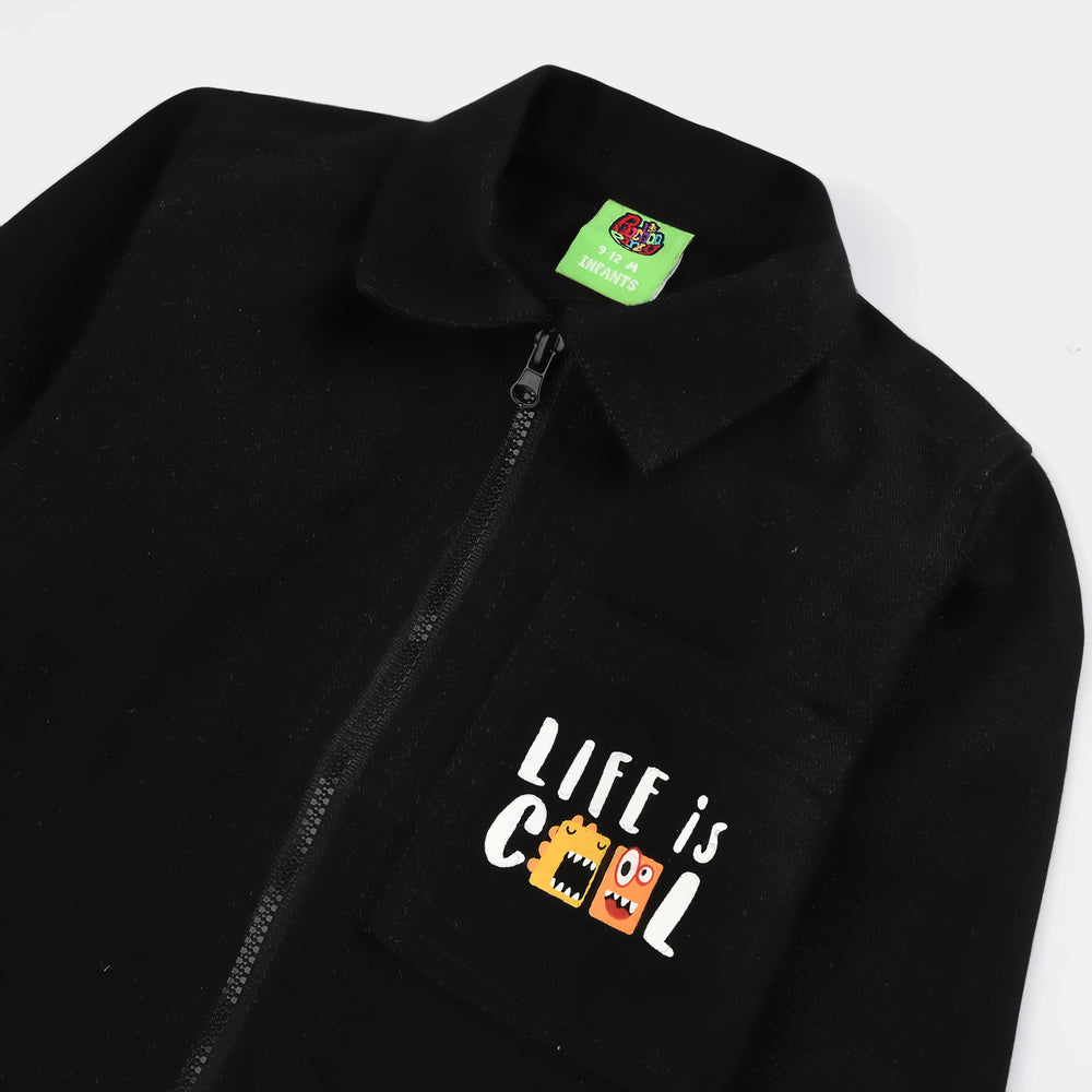 Infant Boys Denim rigid Shirt Life is Cool-BLACK