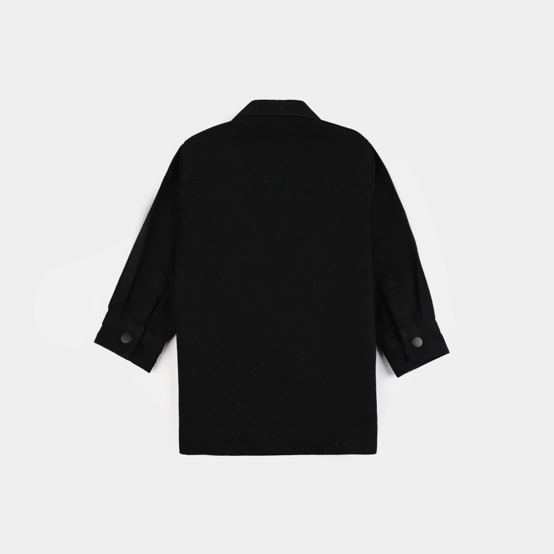 Infant Boys Denim rigid Shirt Life is Cool-BLACK