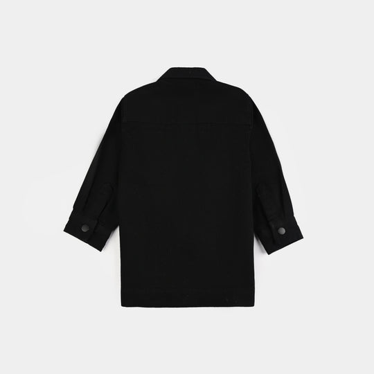 Infant Boys Denim rigid Shirt Life is Cool-BLACK