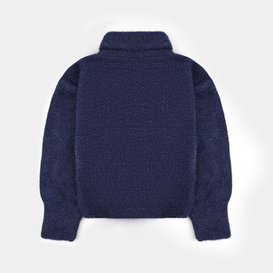 Girls Feather yarn Turtle Neck Sweater F/S Cobalt-Blue
