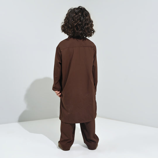Boys Poly Viscose Kurta Pajama (Front PKT)-BROWN