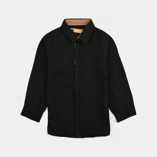 Boys Yarn Dyed Shirt (Brown Thread)-BLACK