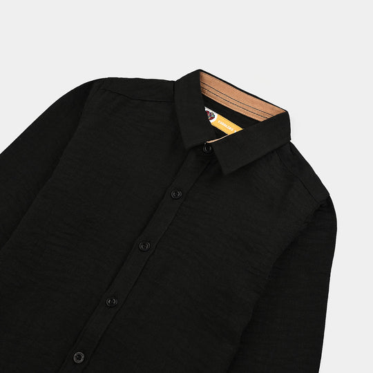 Boys Yarn Dyed Shirt (Brown Thread)-BLACK
