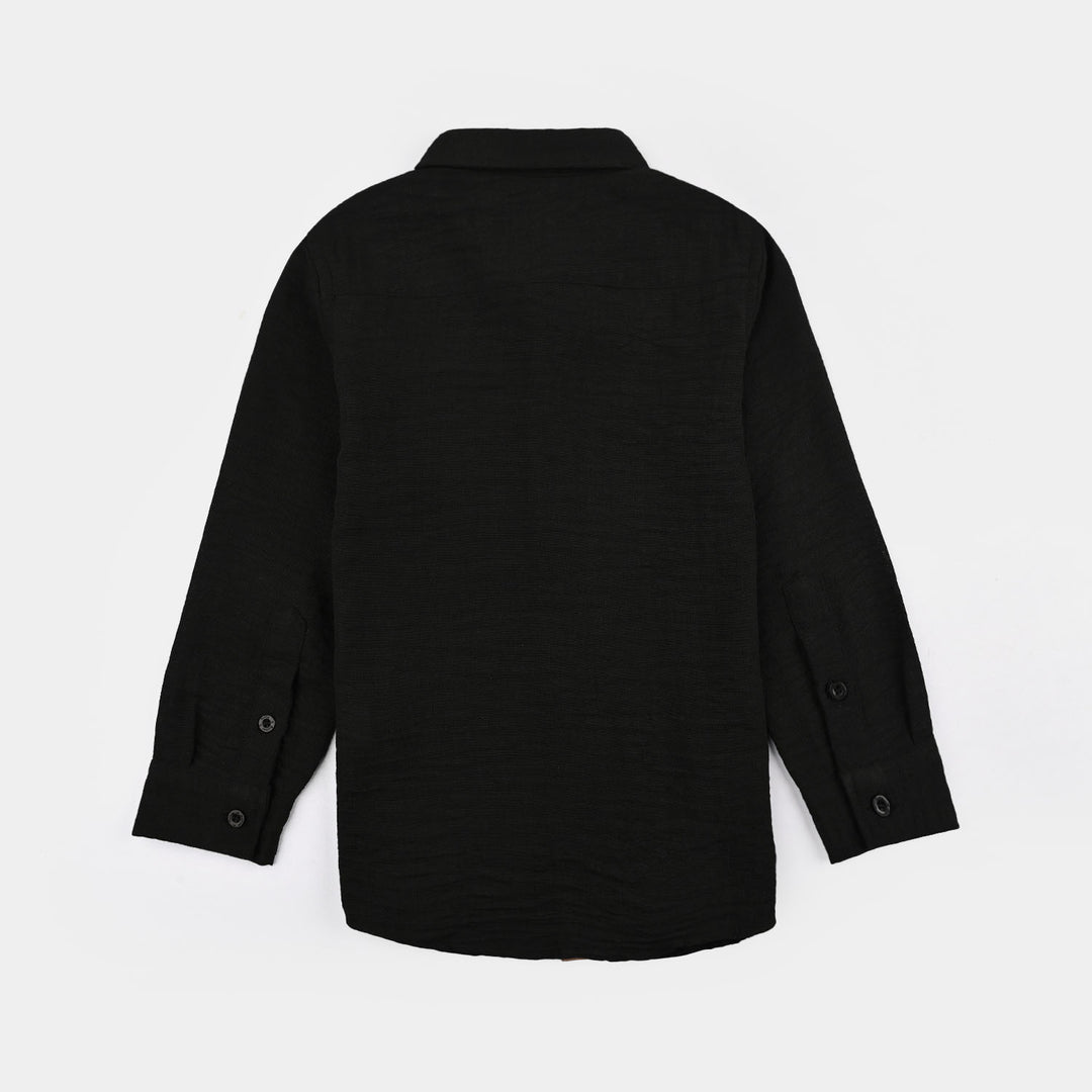 Boys Yarn Dyed Shirt (Brown Thread)-BLACK