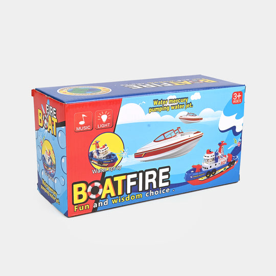 Fire Boat Toy Auto Water Spraying Educational Music Light