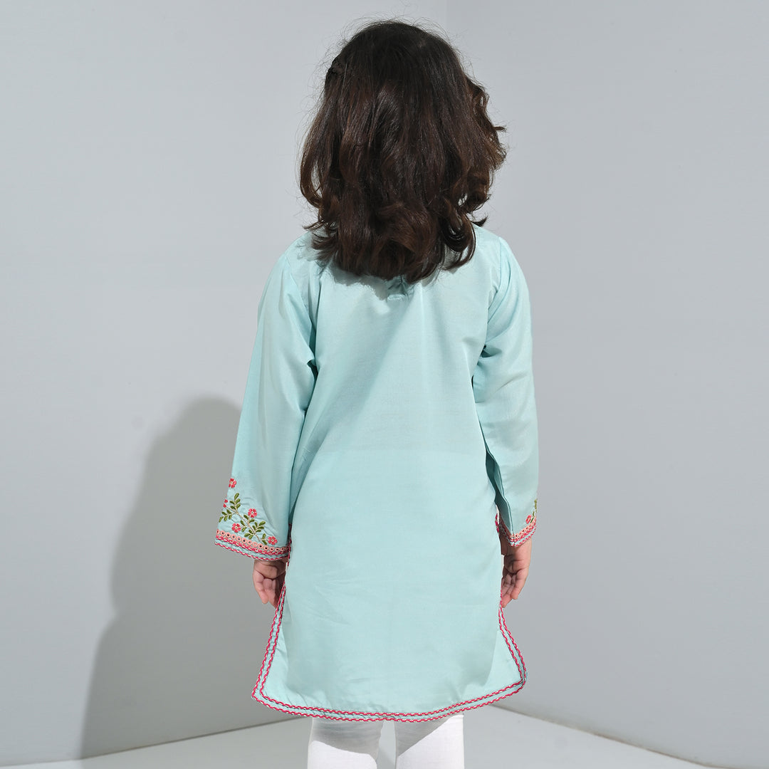 Girls poly cambric Emb Kurti Aqs-E-Bahar-Mint Green