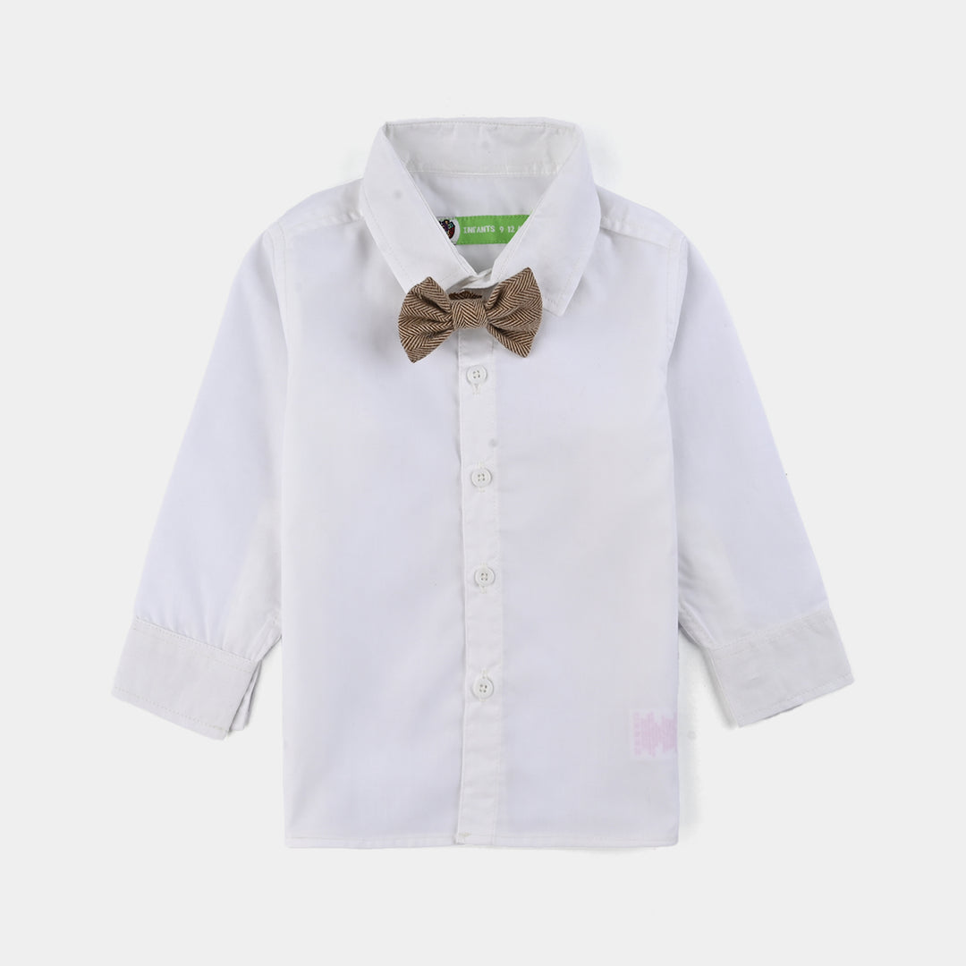 Infant Boys Cotton Twill 3PC Suit-Sun Dust-Brown/White