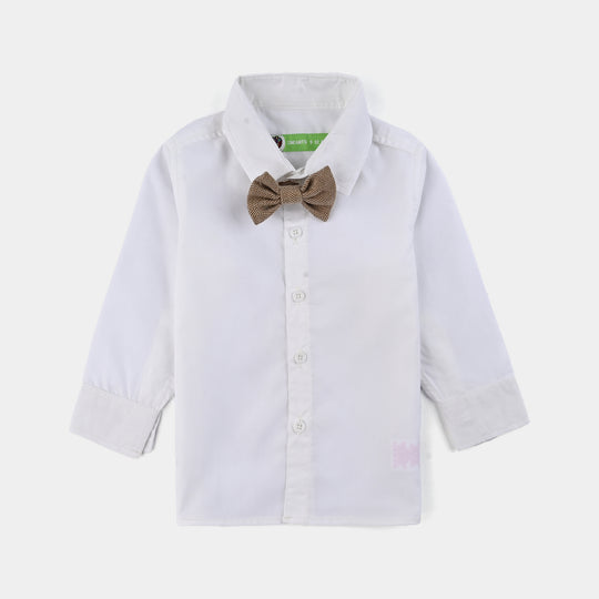 Infant Boys Cotton Twill 3PC Suit-Sun Dust-Brown/White