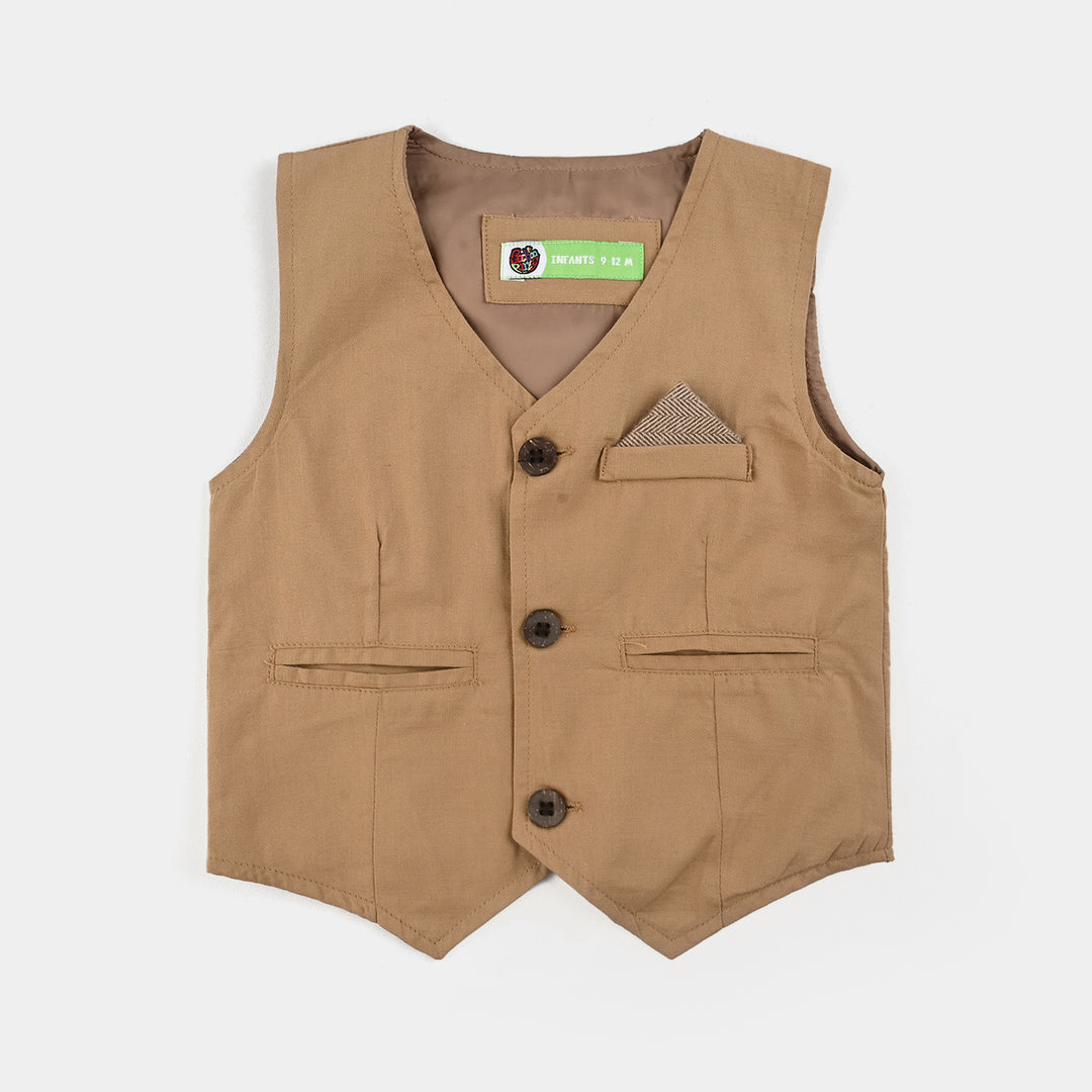 Infant Boys Cotton Twill 3PC Suit-Sun Dust-Brown/White