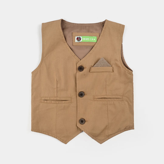 Infant Boys Cotton Twill 3PC Suit-Sun Dust-Brown/White