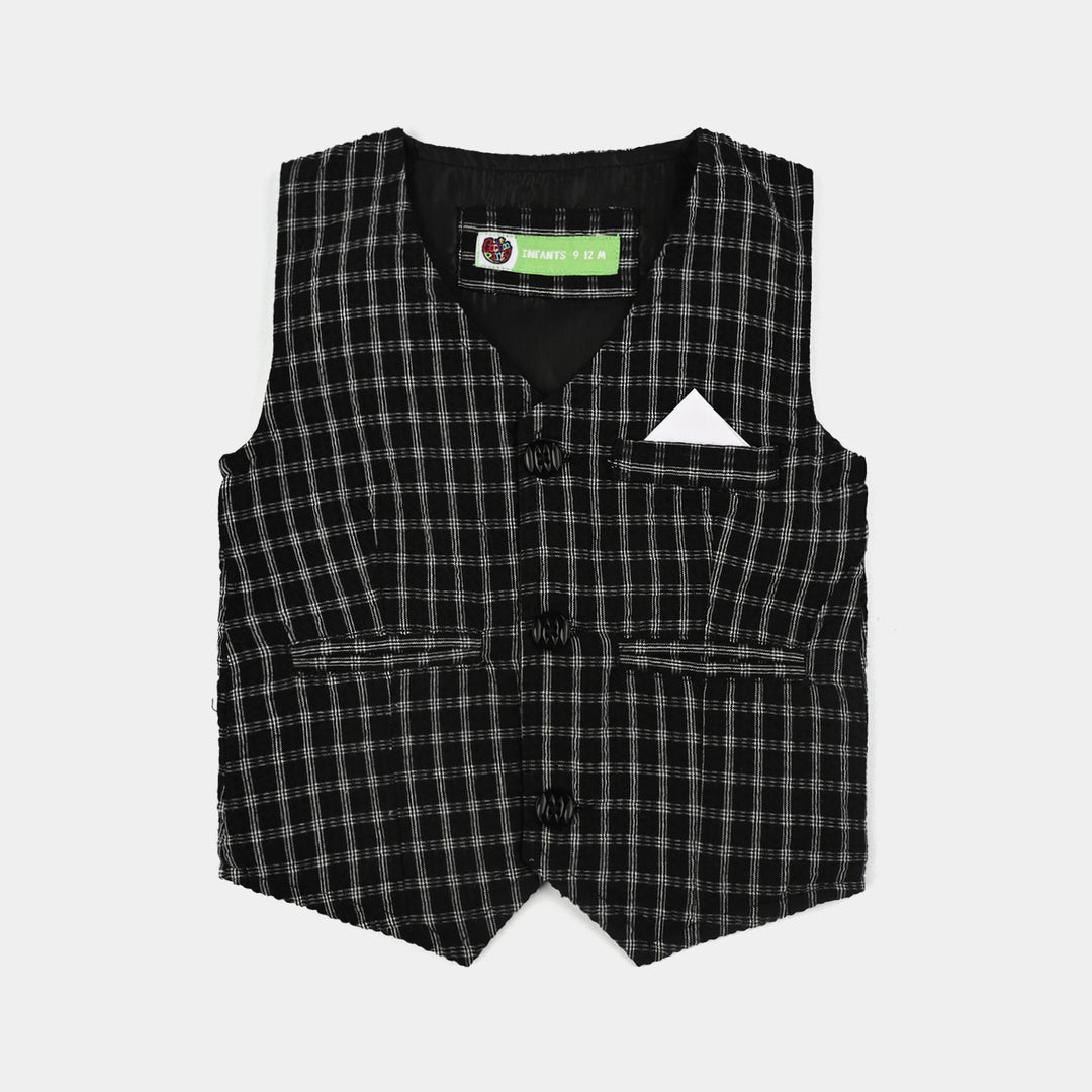 Infant Boys Yarn Dyed 3PC Suit-Black Checkered-Black/White