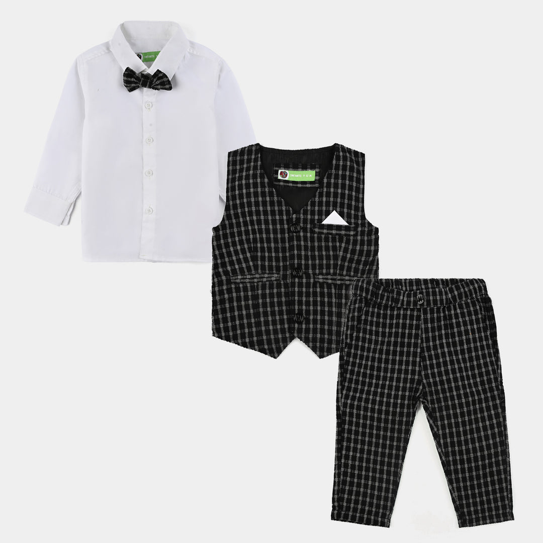 Infant Boys Yarn Dyed 3PC Suit-Black Checkered-Black/White
