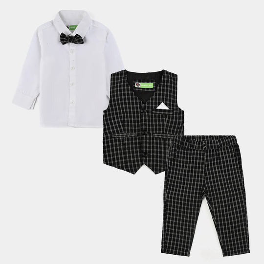 Infant Boys Yarn Dyed 3PC Suit-Black Checkered-Black/White