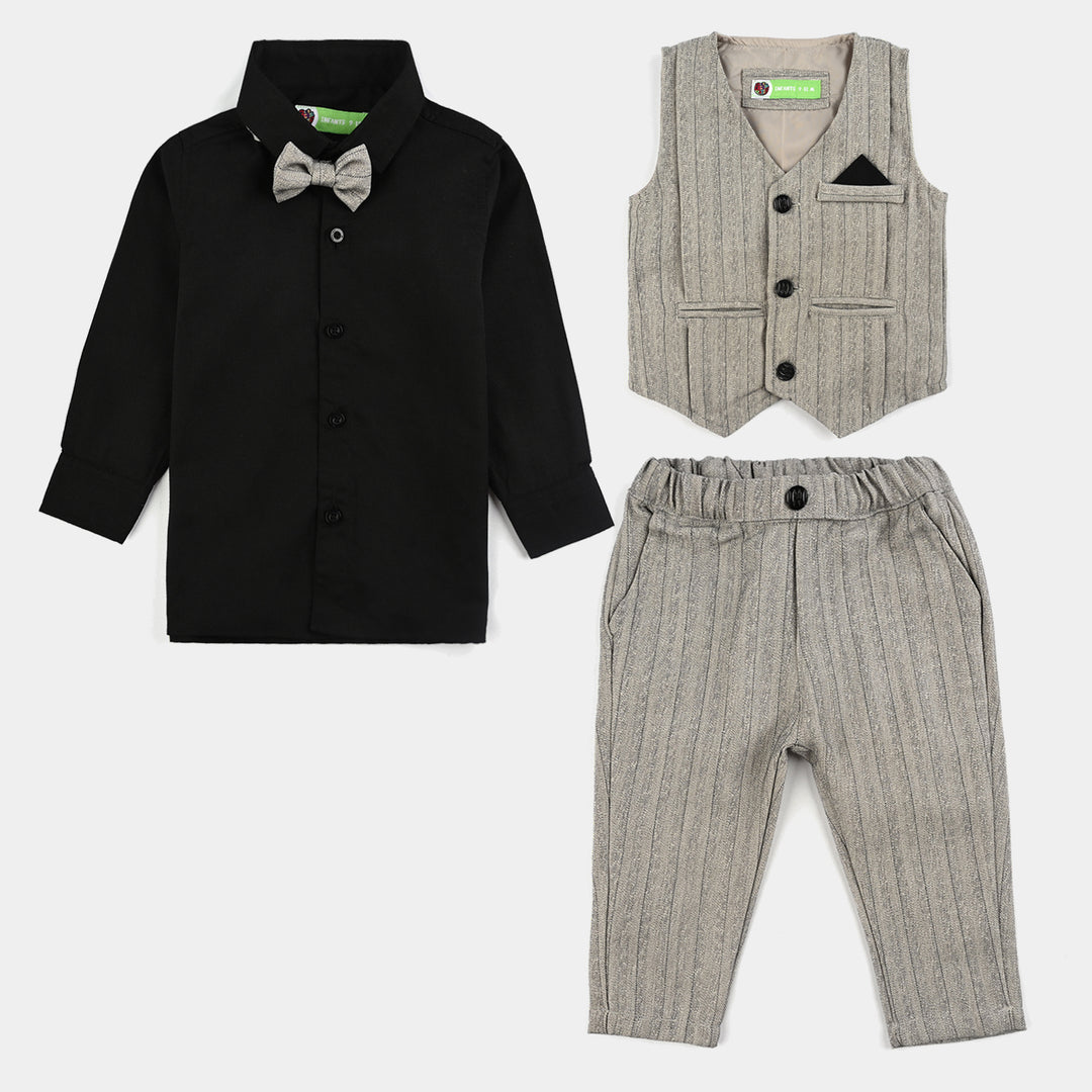 Infant Boys Yarn Dyed 3PC Suit-Mini Knot-Grey.Black