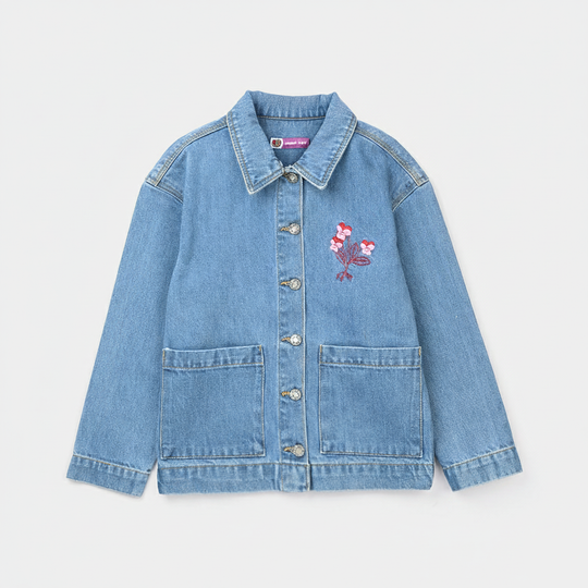 Girls Denim Stretch Woven Jacket Floral-Mid Blue