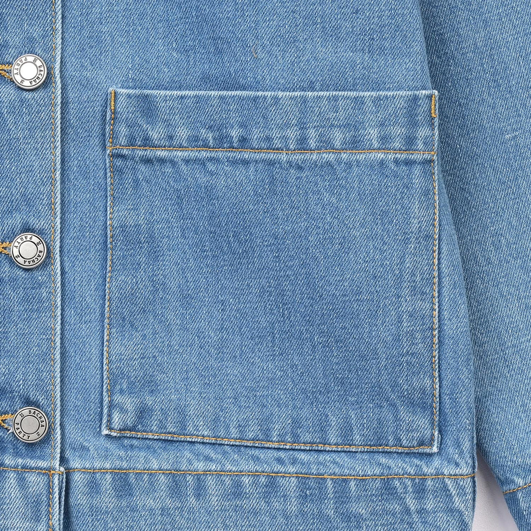 Girls Denim Stretch Woven Jacket Floral-Mid Blue