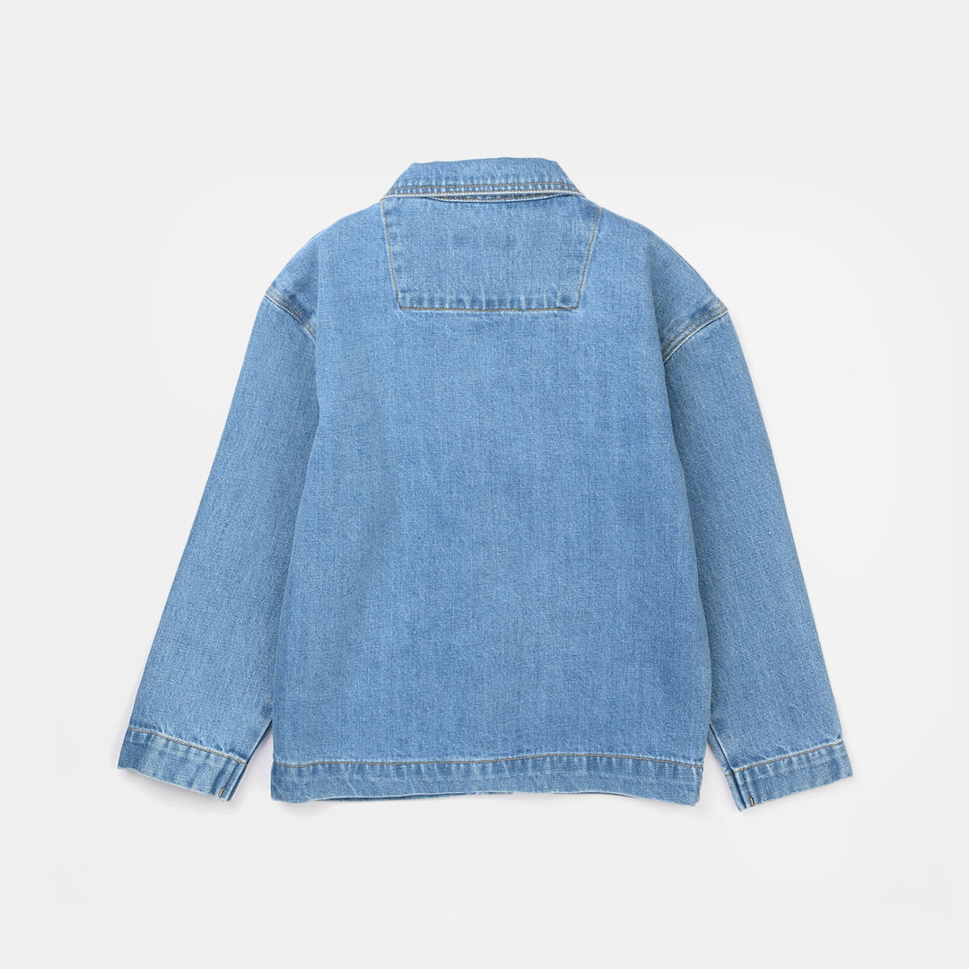 Girls Denim Stretch Woven Jacket Floral-Mid Blue