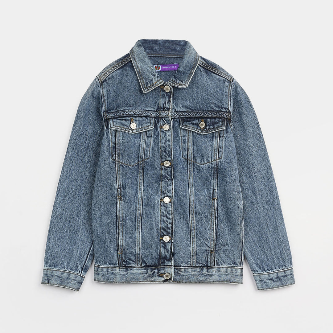 Girls Denim Stretch Woven Jacket Chain-Light Blue