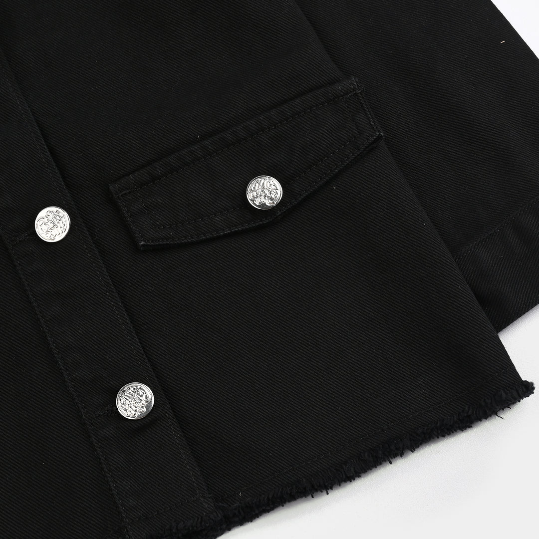 Girls Denim Stretch Woven Jacket Studs-BLACK