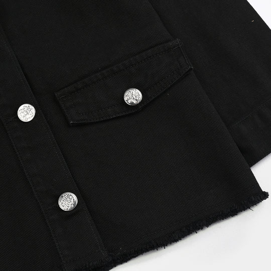 Girls Denim Stretch Woven Jacket Studs-BLACK