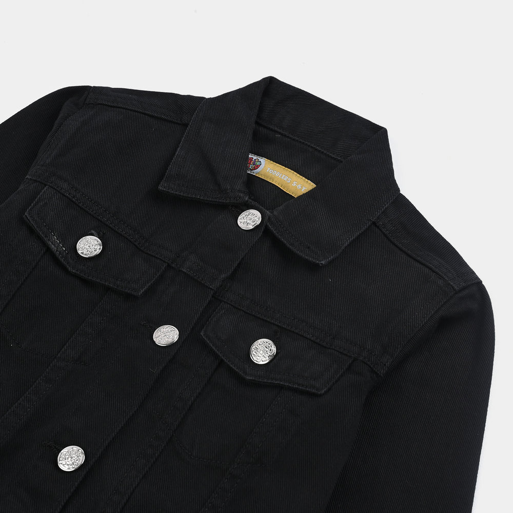 Girls Denim Stretch Woven Jacket Basic-BLACK