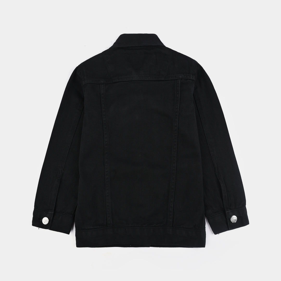 Girls Denim Stretch Woven Jacket Basic-BLACK