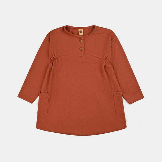 Girls Jacquard Frock TEXTURED-Rust
