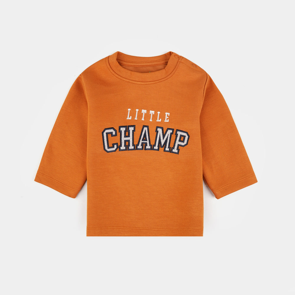Infant Boys Cotton Interlock Suit Little champ-BROWN