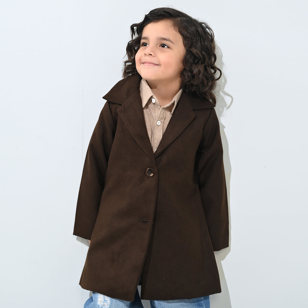 Boys Wool Trench Coat-B.Brown