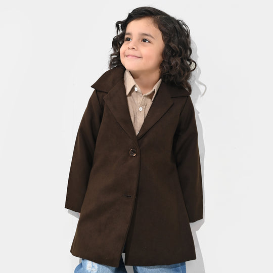 Boys Wool Trench Coat-B.Brown