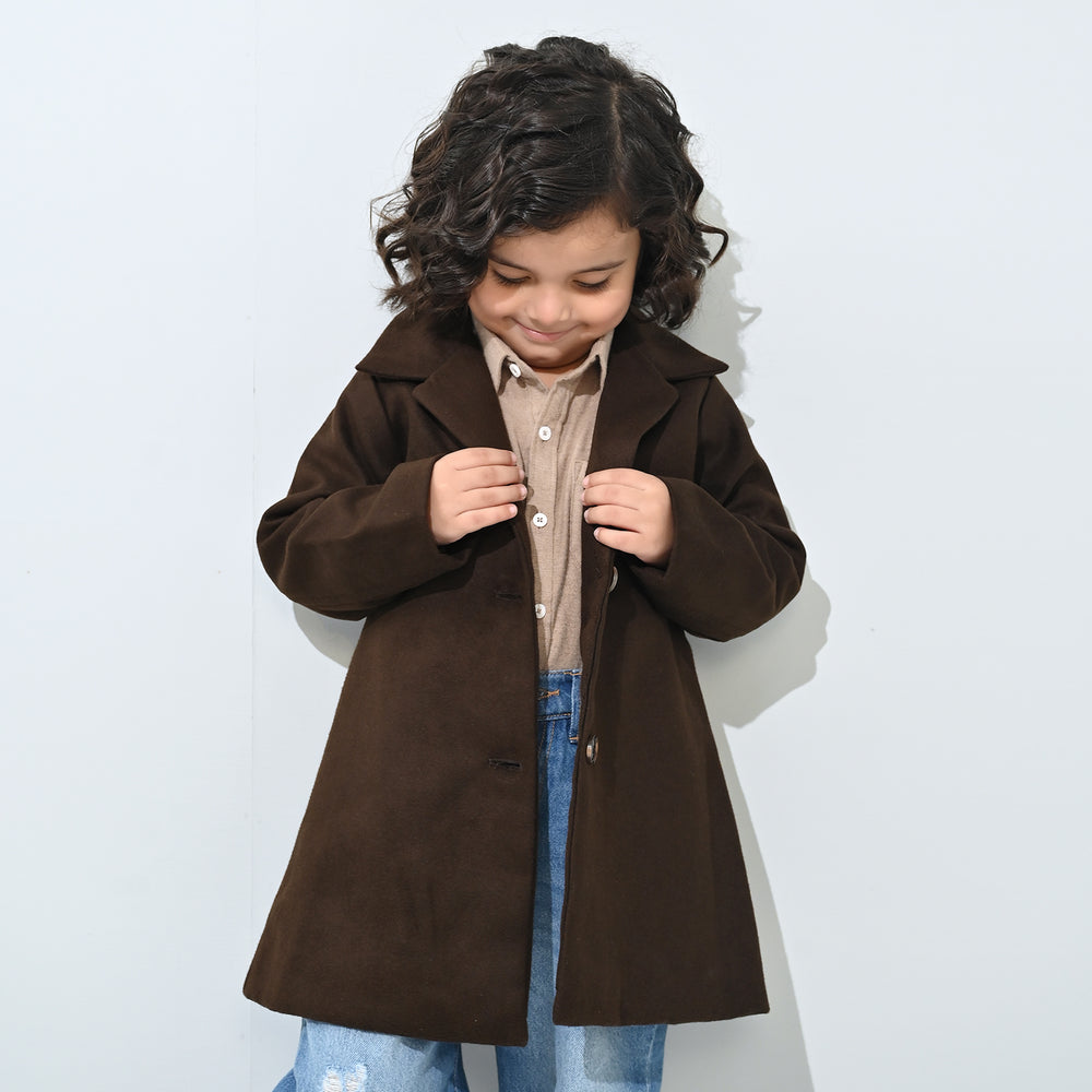 Boys Wool Trench Coat-B.Brown