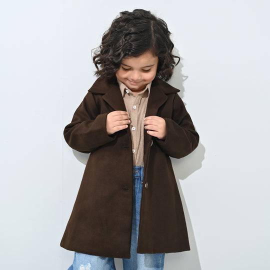 Boys Wool Trench Coat-B.Brown