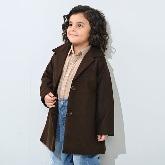 Boys Wool Trench Coat-B.Brown