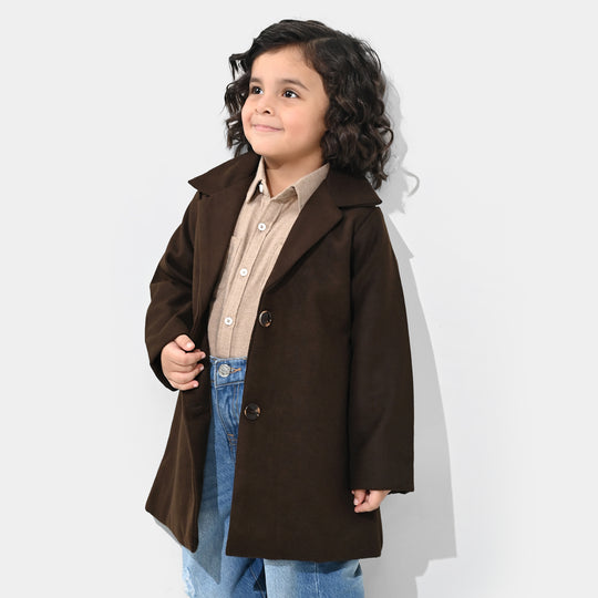 Boys Wool Trench Coat-B.Brown