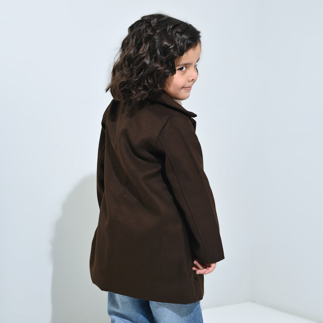 Boys Wool Trench Coat-B.Brown