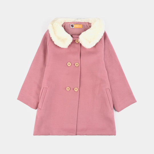 Girls Wool Trench Coat Fur-PINK
