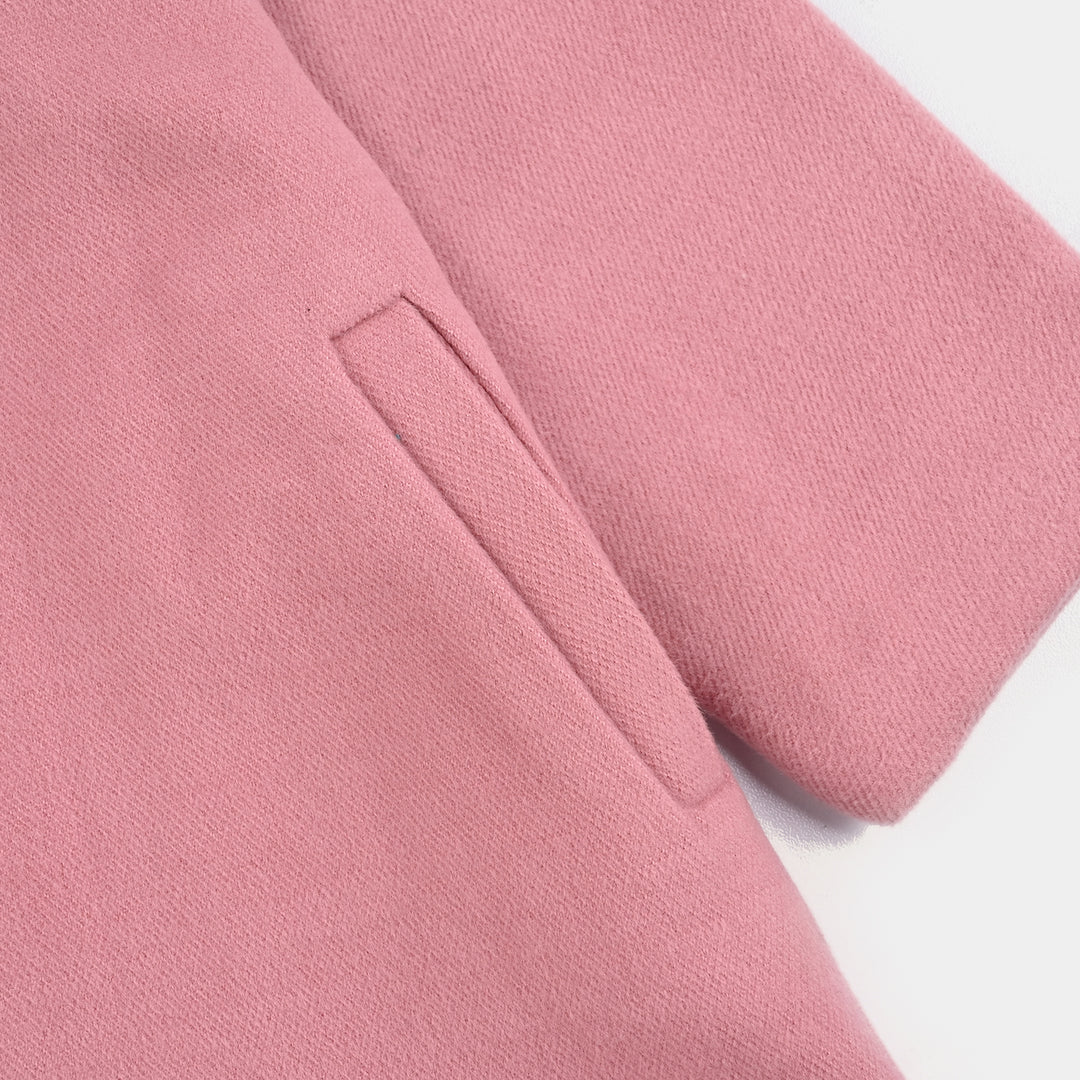 Girls Wool Trench Coat Fur-PINK