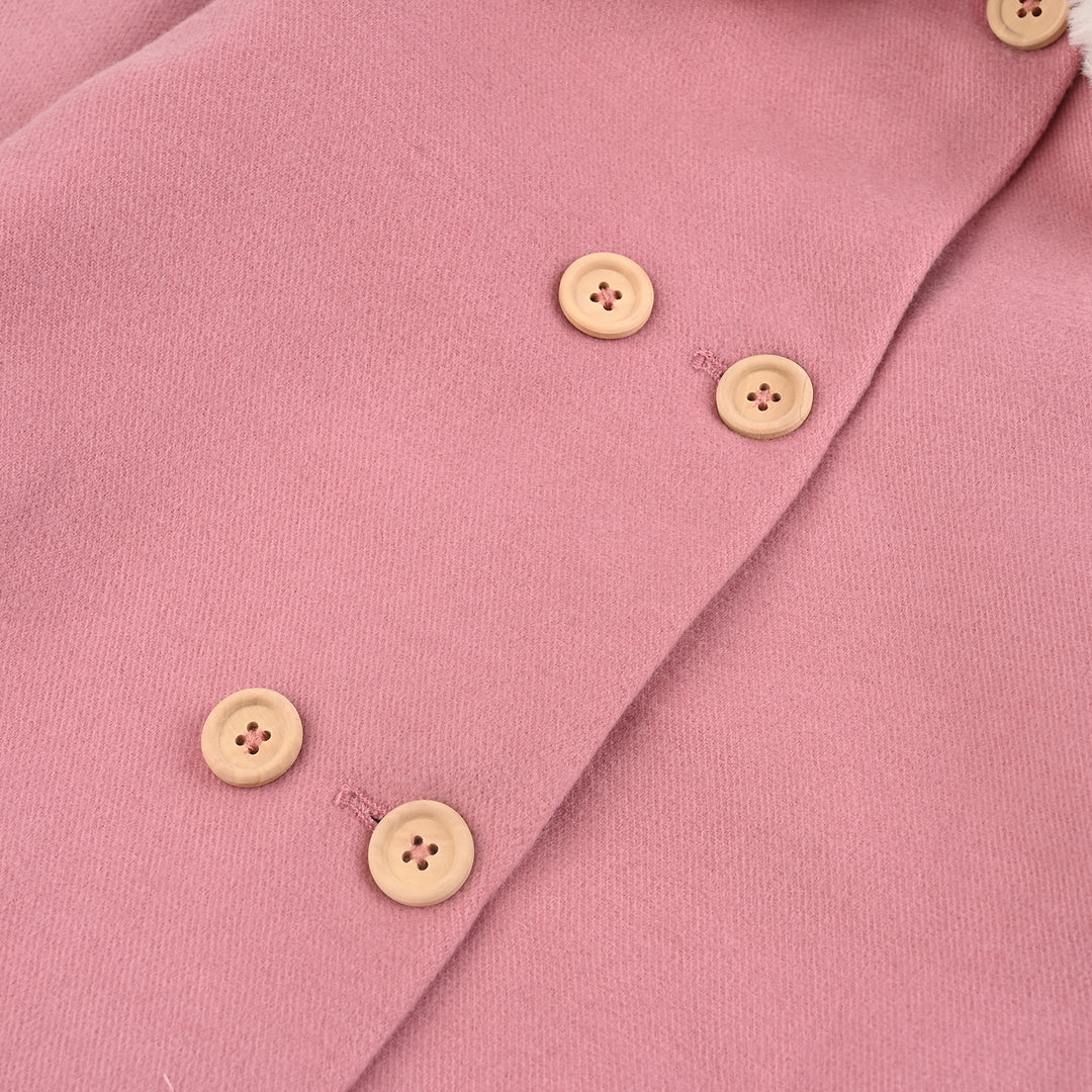 Girls Wool Trench Coat Fur-PINK