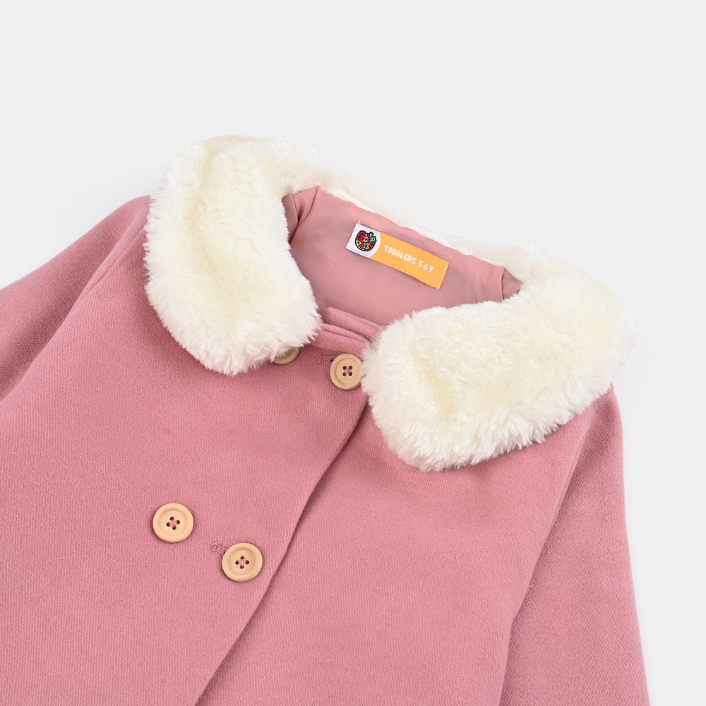 Girls Wool Trench Coat Fur-PINK