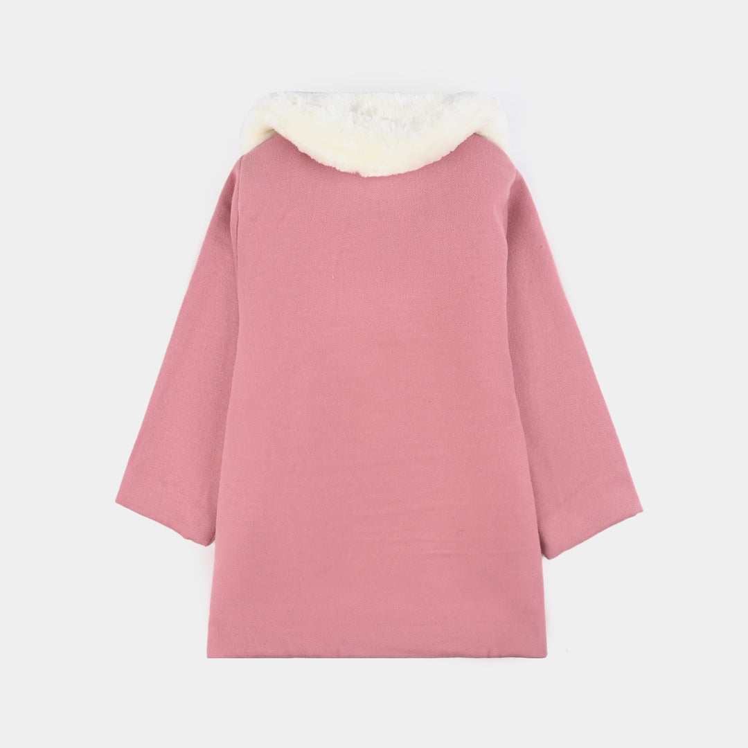 Girls Wool Trench Coat Fur-PINK