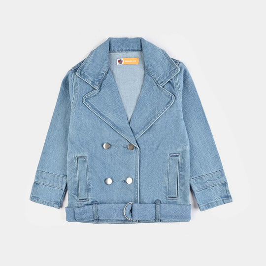 Girls Denim Stretch Jacket Overlap-Light Blue